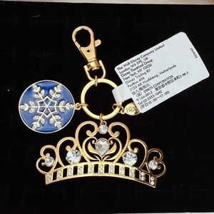 Disney Goldtone Blue Frozen Ice Queen Crown Bling Keychain